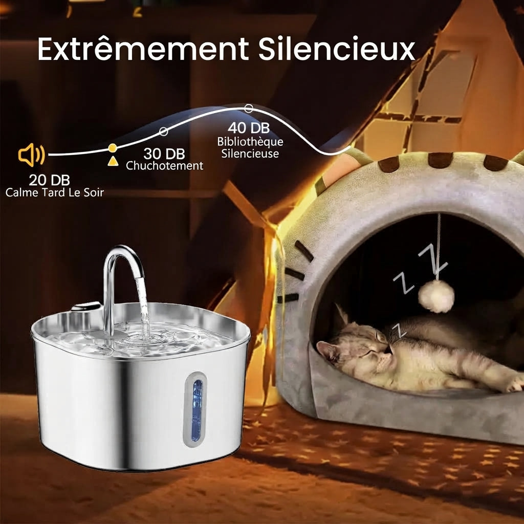 Fontaine à eau pour chat 2,2L en inox - Silencieuse avec filtre