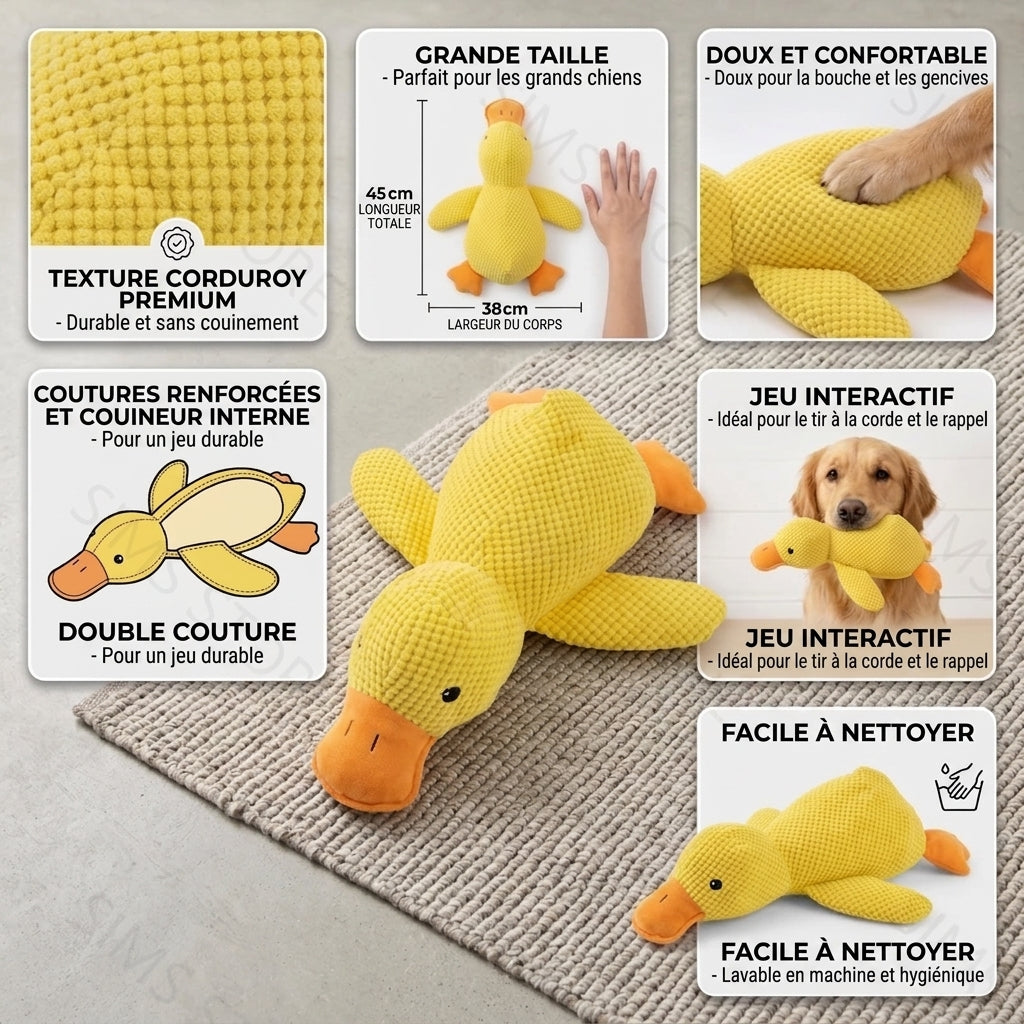 Jouet canard en peluche pour chien - Anti-ennui, résistant à la mastication